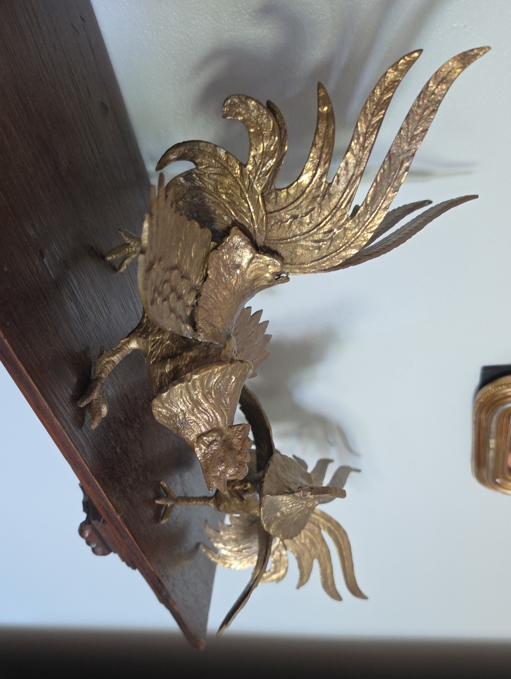 Gold Righting Roosters Sculpture